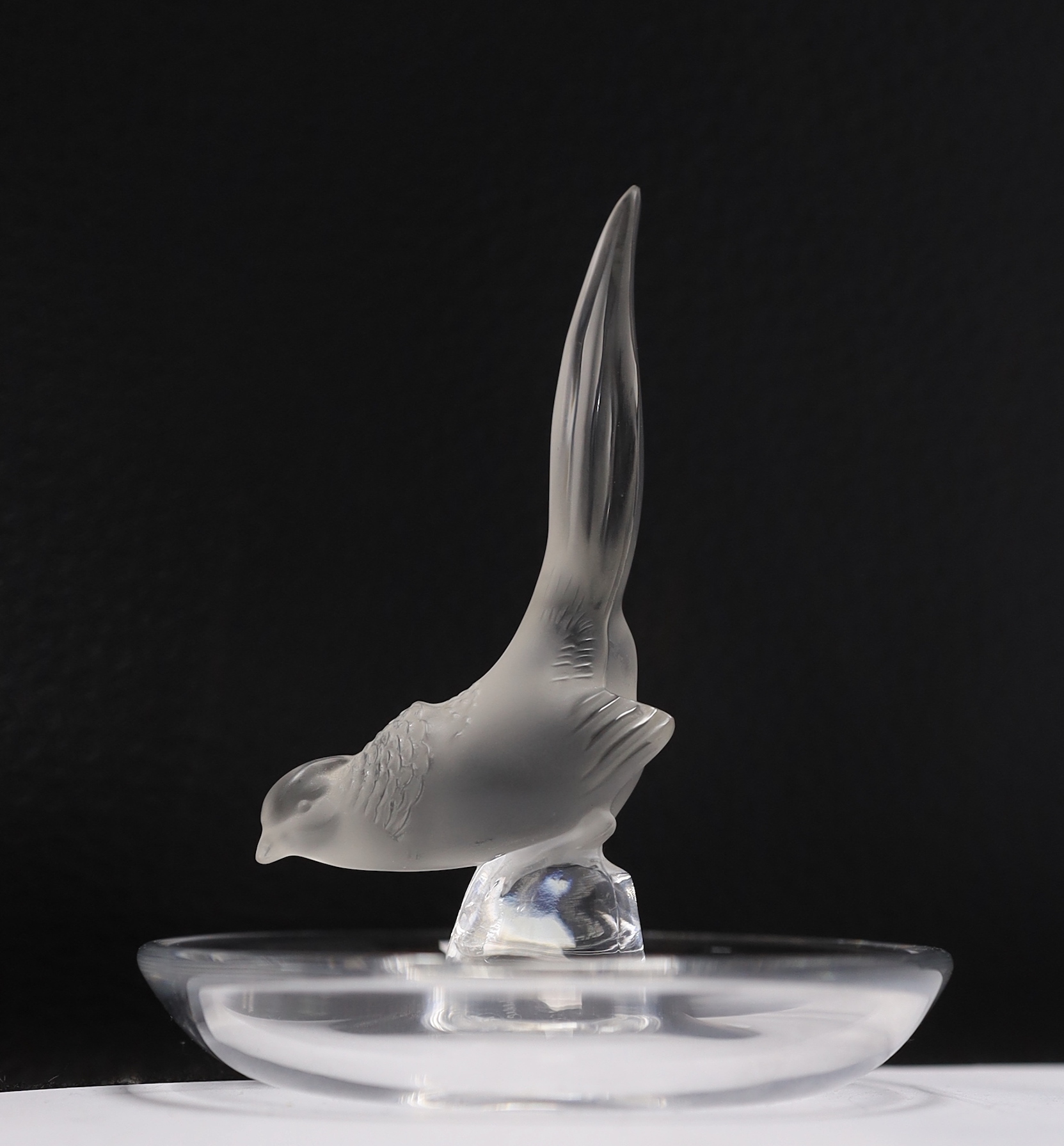 A Lalique pheasant pin dish, 10cm high
